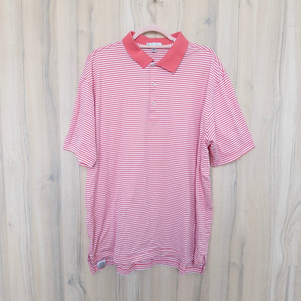 Peter Millar Mens Polo Short Sleeve Shirt XL Pink Striped Cotton Golf Preppy